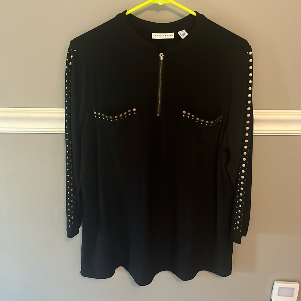 Susan Graver Zip Front Studded Top